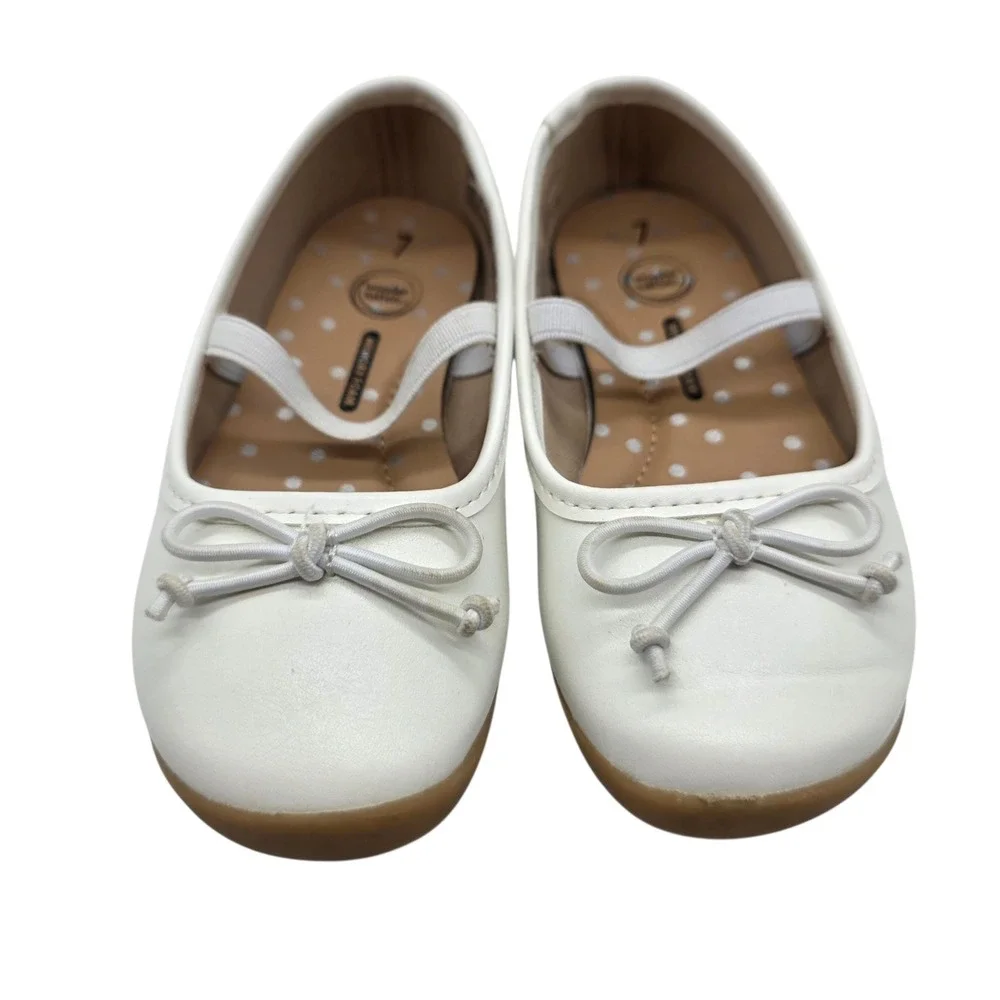 Wonder Nation Girls White Ballet Flats Shoes Size‎ 7 Bow Elastic Strap